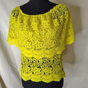 Yellow Lace Women's Top with Built In Bra